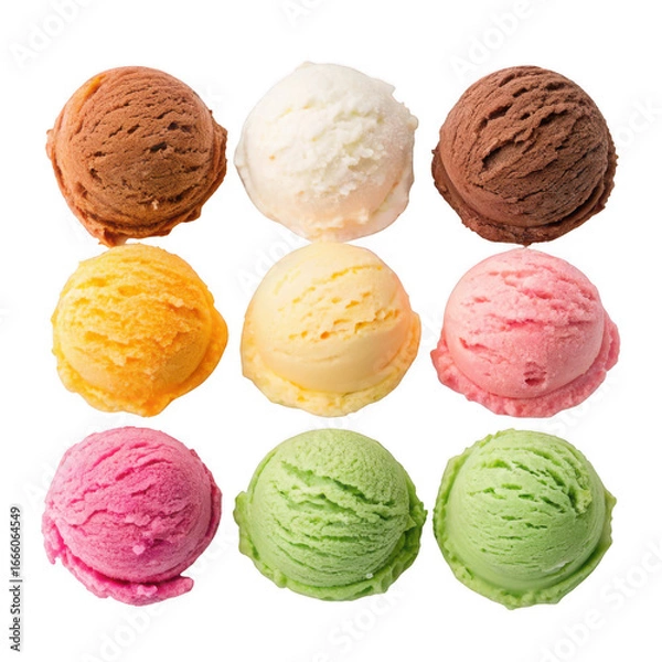 Fototapeta Assorted ice cream scoops isolated on transparent background