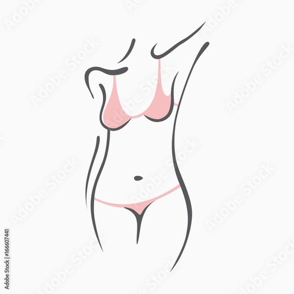 Fototapeta Sexy fitness naked girl with a chic figure. Intimate sexy lady, model in a pose. Lovely  ass In swimsuit, panties. Drawn graphics for design, Abstraction background
