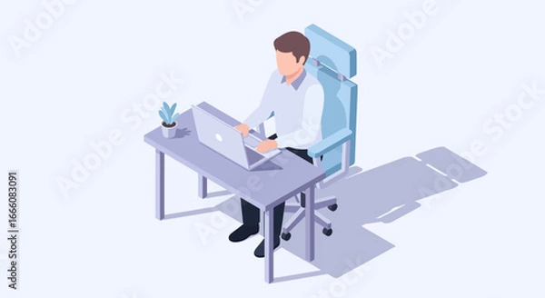 Fototapeta Isometric Illustration of a Man Working on Laptop at Desk