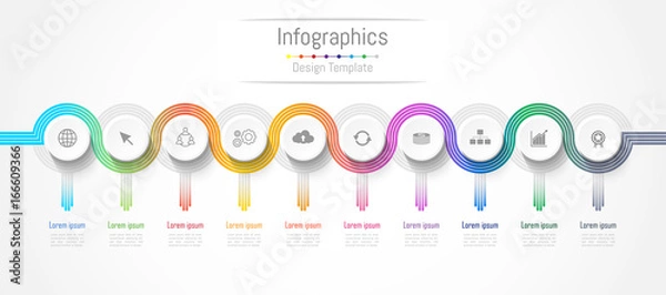 Fototapeta Infographic design elements for your business data with 10 options, parts, steps, timelines or processes. connection lines concept,  Vector Illustration.
