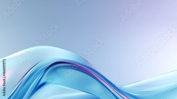 Fototapeta Minimalist modern banner with smooth blue and purple gradient wave shapes, glass texture and soft lighting for elegant tranquil digital marketing or advertising visuals