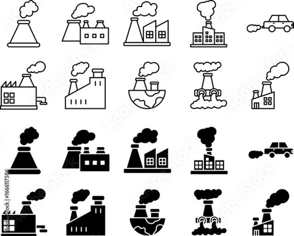 Fototapeta Set of Collection Air Pollution Icons and Symbols