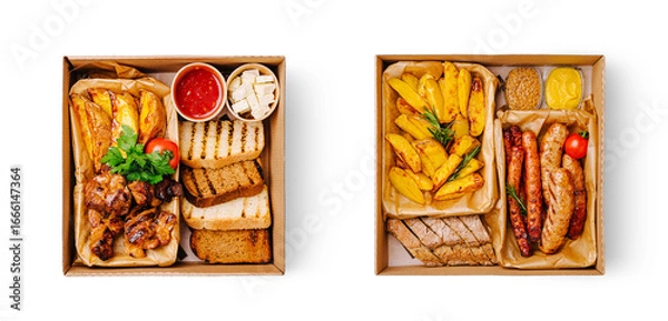 Obraz Deliciously arranged gourmet food boxes filled with various dishes and sides