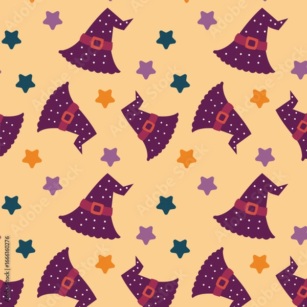 Obraz Cute Witch Hat Pattern for Halloween