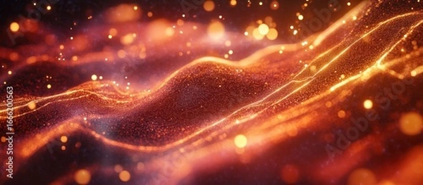 Fototapeta Abstract fiery orange waves with glowing particles.