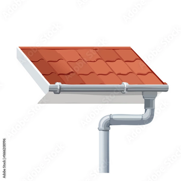 Obraz Tile Roof with Gutter System Illustration, Roof, Drainage, Exterior, Home, Building, Construction