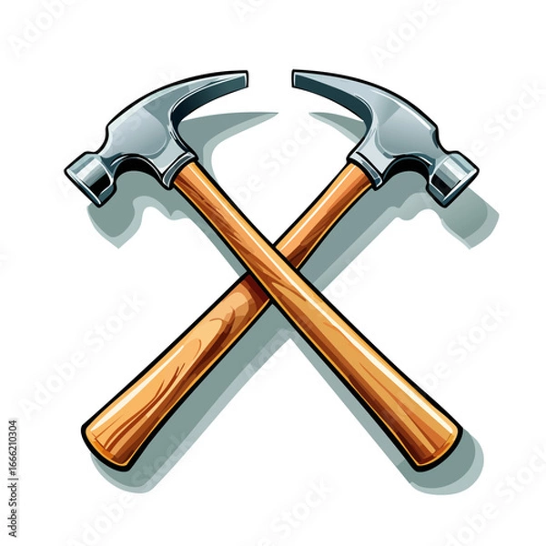 Fototapeta Illustrative crossed hammers on black background craftsmanship woodworking and construction tool design carpentry