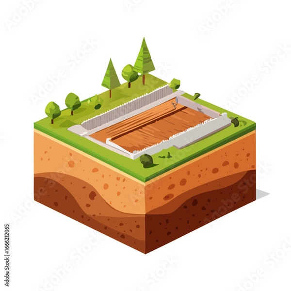 Obraz Isometric Garden Soil Cross Section with Plants and Fence Detailed Illustration