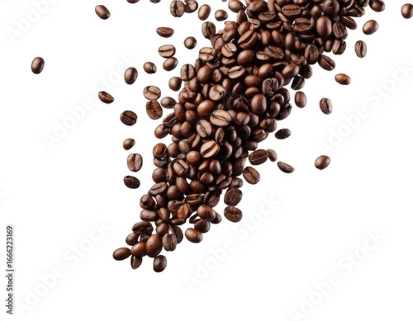 Fototapeta Lots of coffee beans falling from above on a transparent background