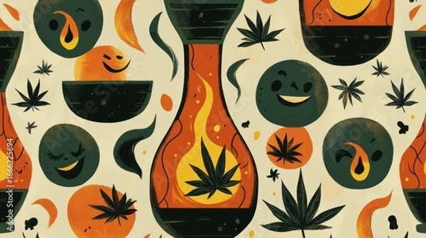 Fototapeta Happy lava lamp with cannabis leaf pattern.