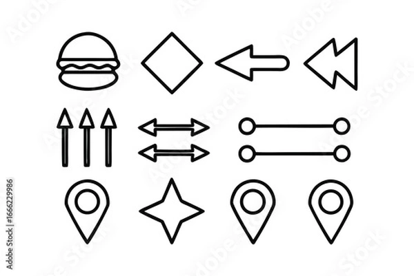 Obraz Abstract Navigation UI Icons Bundle – Minimalist Line Art, Black Stroke, Vector