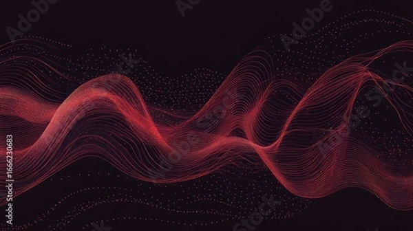 Fototapeta Abstract red wave lines on black background.