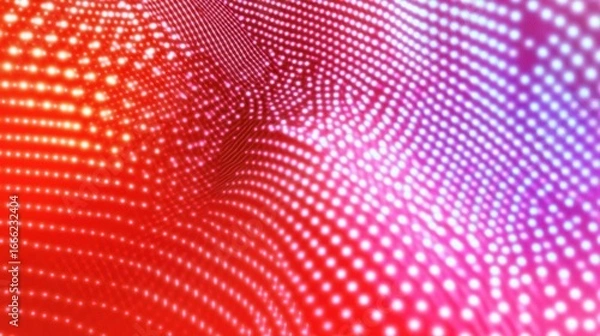 Fototapeta Abstract wavy glowing pink and red dot pattern.