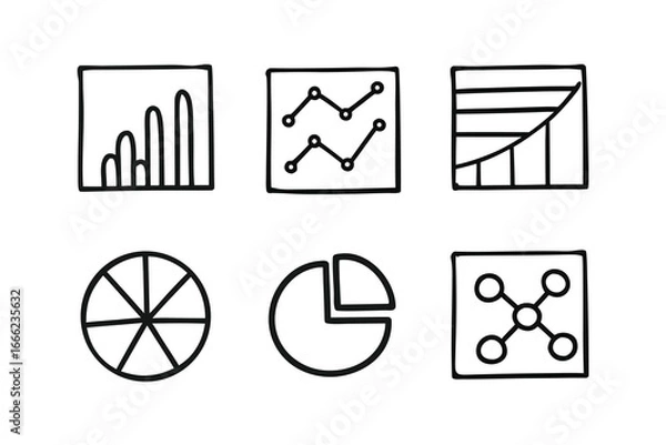 Obraz Charts and Analytics Wireframe Line Art Icon Set – Minimalist Vector Icons 
