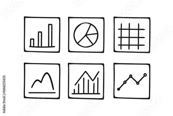 Obraz Charts and Analytics Wireframe Line Art Icon Set – Minimalist Vector Icons 