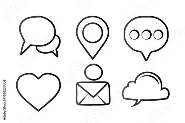 Obraz Minimalist Communication UI Line Art Icon Set – Chat Bubbles, Messages & Notifications