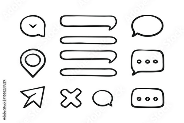 Obraz Minimalist Communication UI Line Art Icon Set – Chat Bubbles, Messages & Notifications