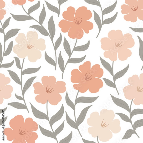Fototapeta Seamless floral pattern, repeating pattern design of floral in delicate colors. Graphic  illustration.