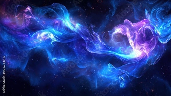 Fototapeta Abstract blue and purple nebula swirls in space.