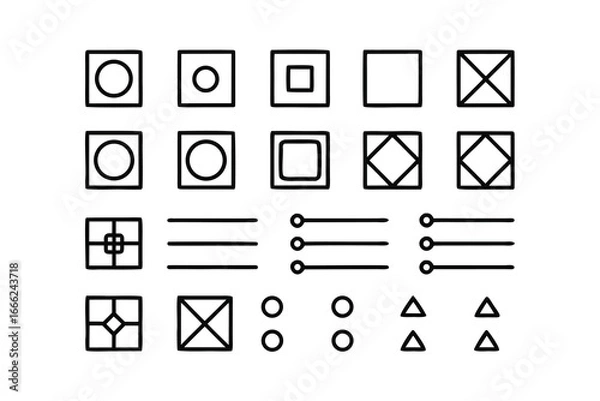 Obraz Minimalist UI Wireframe Icon Set – Black Line Art, Buttons, Toggles & Sliders