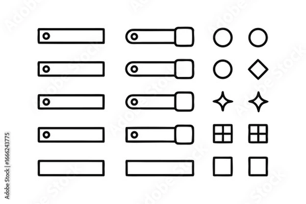 Obraz Minimalist UI Wireframe Icon Set – Black Line Art, Buttons, Toggles & Sliders