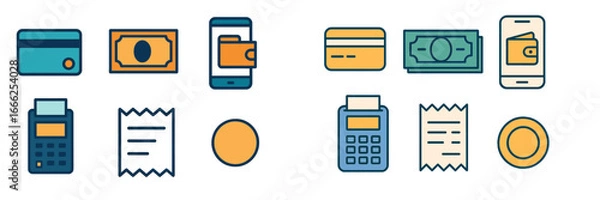Fototapeta Financial Transaction and Payment Method Icons, Minimalist flat