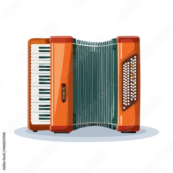 Fototapeta Accordion instrument, musical keyboard illustration, wind instrument, folk instrument, orange accordion