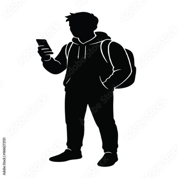 Fototapeta Modern Student Silhouette | Youth Lifestyle & Mobile Tech Icon Design AI Generative