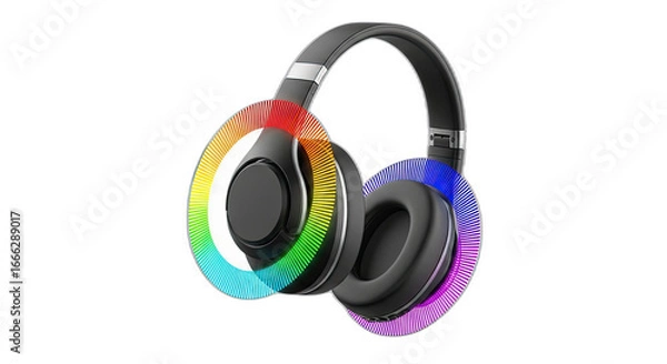 Fototapeta Close up of transparent headphones with rgb lighting on a transparent background in studio shot