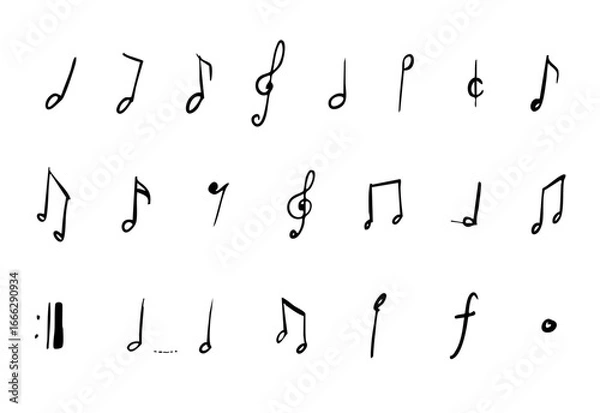 Fototapeta 手書き風の音符のイラストセット(モノクロ)	
