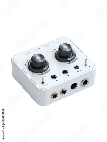 Fototapeta Compact white audio interface with two large knobs