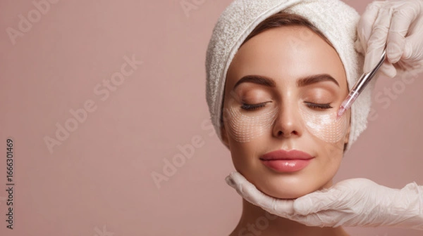 Fototapeta Effective skincare treatment using microneedle patches in a spa setting close-up view beauty and wellness concept