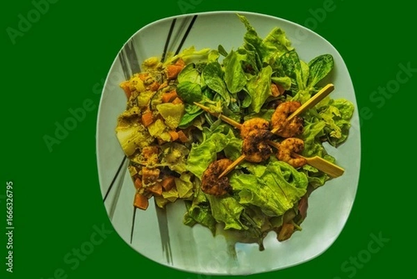 Obraz  Garnelen mit Salat u. Gemüse