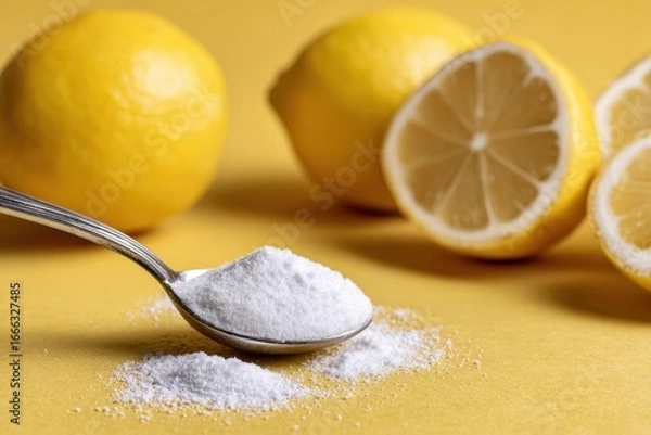 Fototapeta Lemon Baking Soda. Fresh Lemon Fruits with Baking Soda for Eco-friendly Cleaning Concept