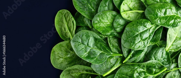 Fototapeta Fresh green spinach leaves are laid out closely together. Healthy, organic, fresh food concept