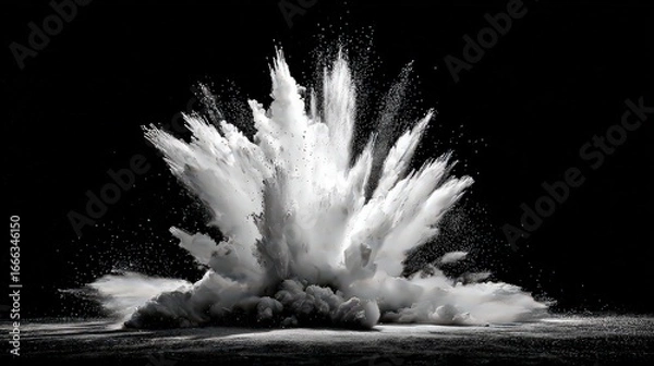 Fototapeta Dramatic White Powder Explosion Against Black Background
