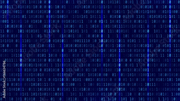 Fototapeta Matrix Background with blue light. Binary Computer Code. Vector Illustration.