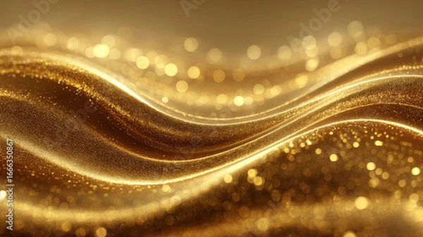 Fototapeta Golden abstract background with shimmering waves, grainy texture, and festive bokeh effect, suitable for holiday design and luxury concepts