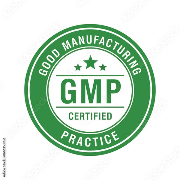 Fototapeta Gmp certified good manufacturing practice quality assurance seal label badge emblem vector