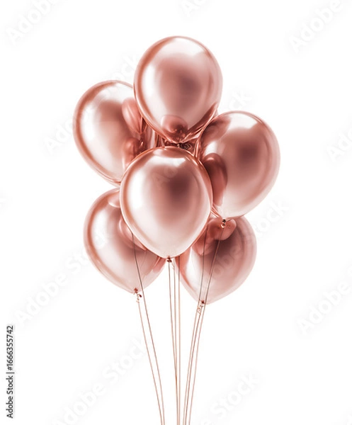Obraz Rose gold balloons float against a black background.