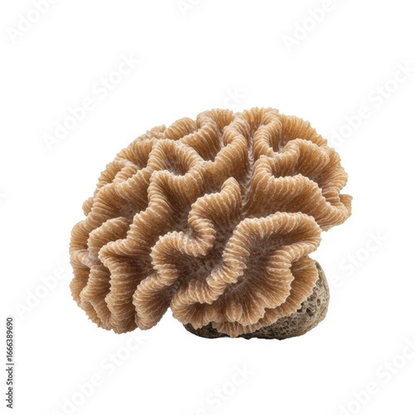 Fototapeta Pristine Cauliflower coral (Pocillopora damicornis) with dense branching and rough texture, pale brown, isolated on a bright white studio background, scientific accuracy of marine life