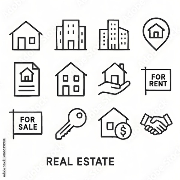 Obraz Property and Rental Line Icons Set