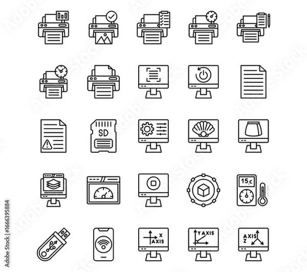 Fototapeta d Printing Line Vector Icons