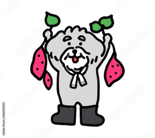 Obraz 芋掘りをする手描きの犬