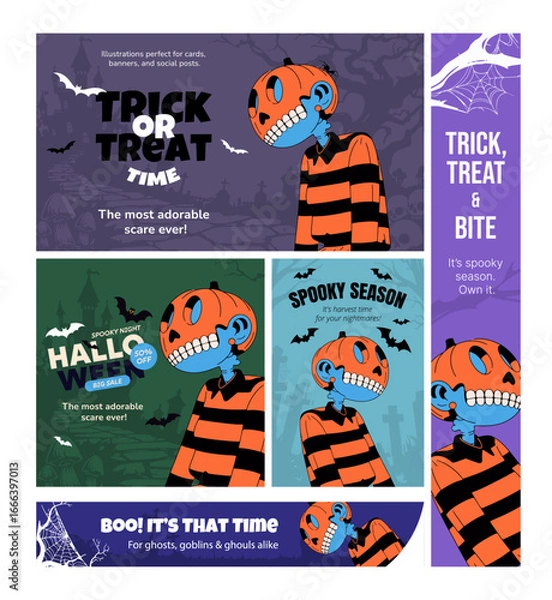 Fototapeta Spooky Skeleton with Lantern Head – Halloween Character Illustration