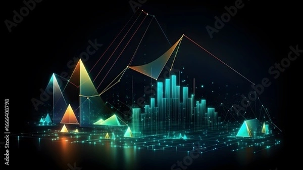 Fototapeta Modern Abstract Data Visualization with Vibrant Geometric Forms Representing Digital Data Patterns and Information Network Structures for Analytical Design abstract blue background with lights
