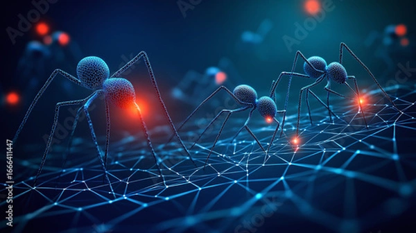 Fototapeta Digital Spiders Navigating a Neon Web in a Virtual Environment