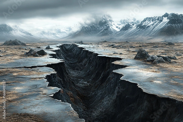 Fototapeta Generative AI Illustration of Geological Faults and Tectonic Processes in Arid Landscape