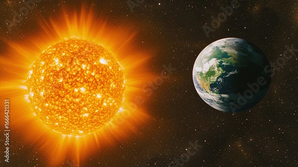 Fototapeta Sun and Earth Interaction, Space Visualization, Cosmic Environment, Scientific Concept