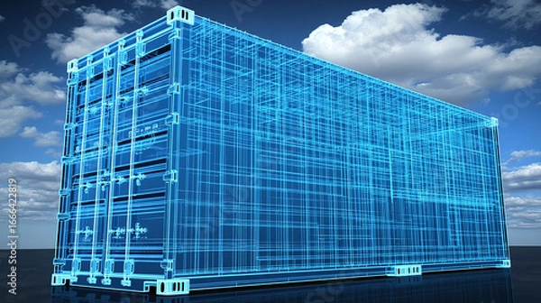 Fototapeta 3D Blueprint Rendering of Shipping Container Design, Industrial Environment, Digital Visualization